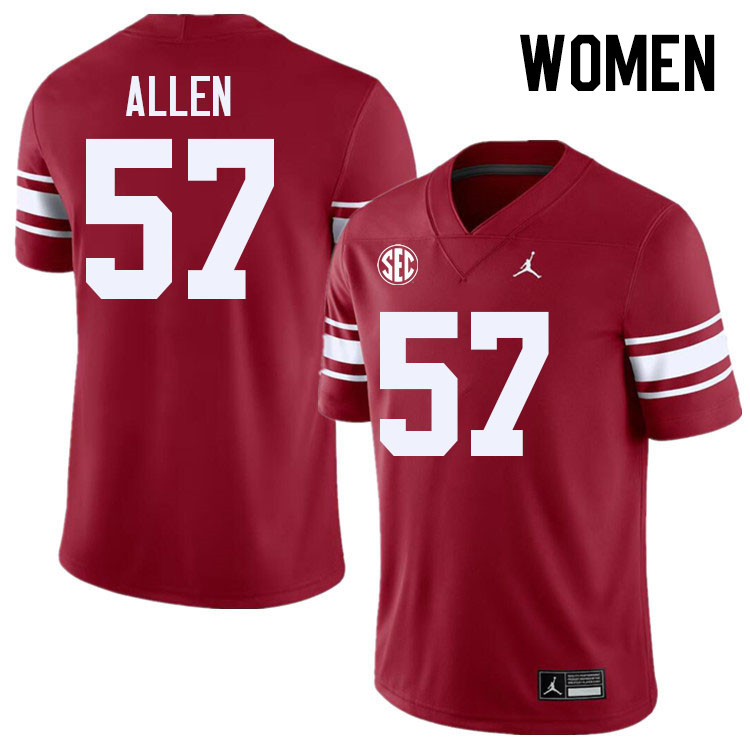 Women #57 Gunnar Allen Oklahoma Sooners 2024 SEC Conference College Football Jerseys-Throwback